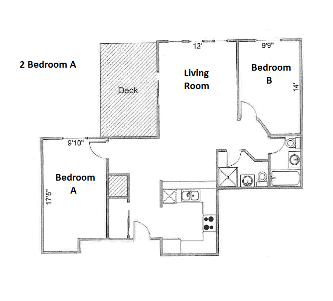 Floor plan for 2 beds, 2 baths, 700 sqft